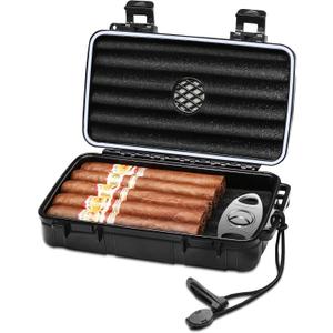 Flauno Travel Cigar Humidor Case - Portable Cigar Box with Humidifier Disc & Cigar Cutter | Waterproof | Airtight | Durable (Holds up to 10 Cigars)