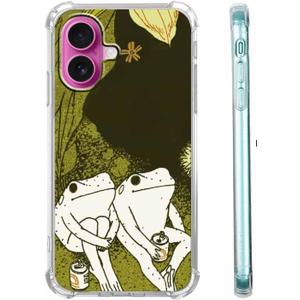 Cute Frogs Case for iPhone 16,Aesthetic Animal Pattern,Cool Soft TPU Bumper Case Compatible with iPhone 16