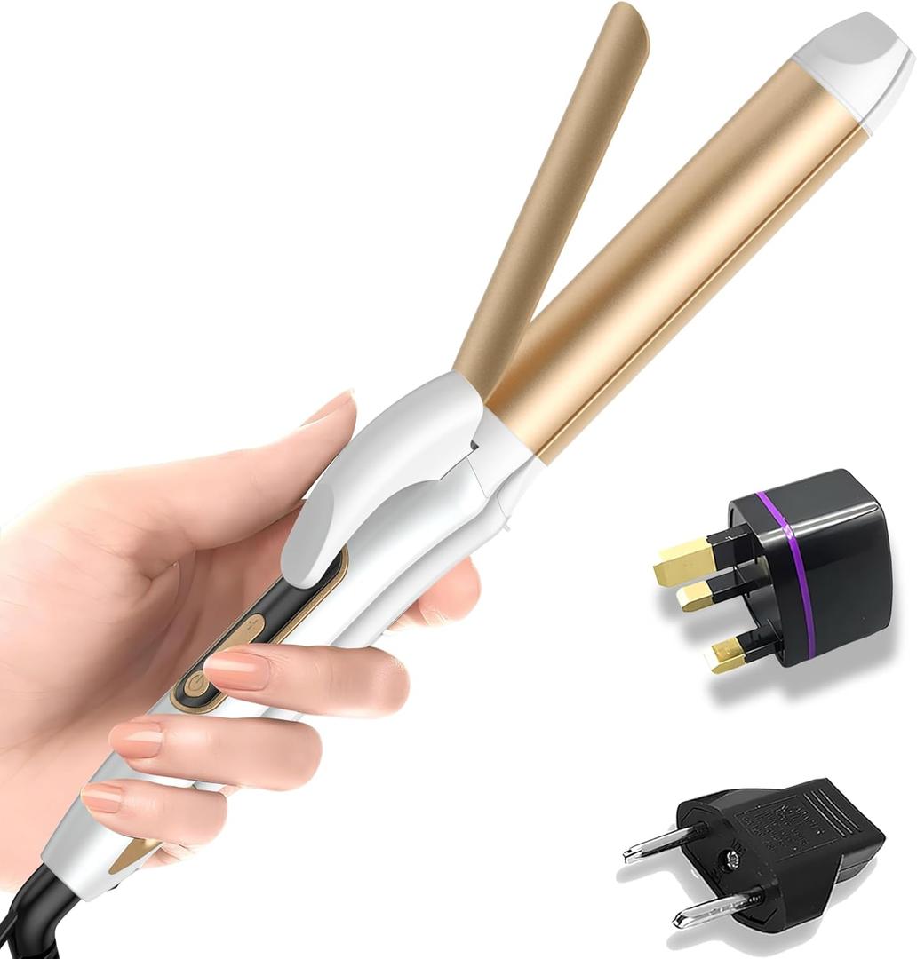 Dual Voltage Curling Iron Travel 2 in 1 Curl and Straightener (110V-240V) 1.25 Inch Normal Size Hair Curle Ceramic with EU/UK Plug Adapter Curling Wand Adjustable Temperature and Anti-Tangle