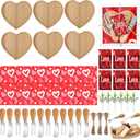 LemonRoad 12 Set Heart Shaped Charcuterie Board Gift Bamboo Serving Tray with Knives Forks Kitchen Towels Thank You Tags for Weddings Bridal Shower Valentines Housewarming Birthday Party Favors