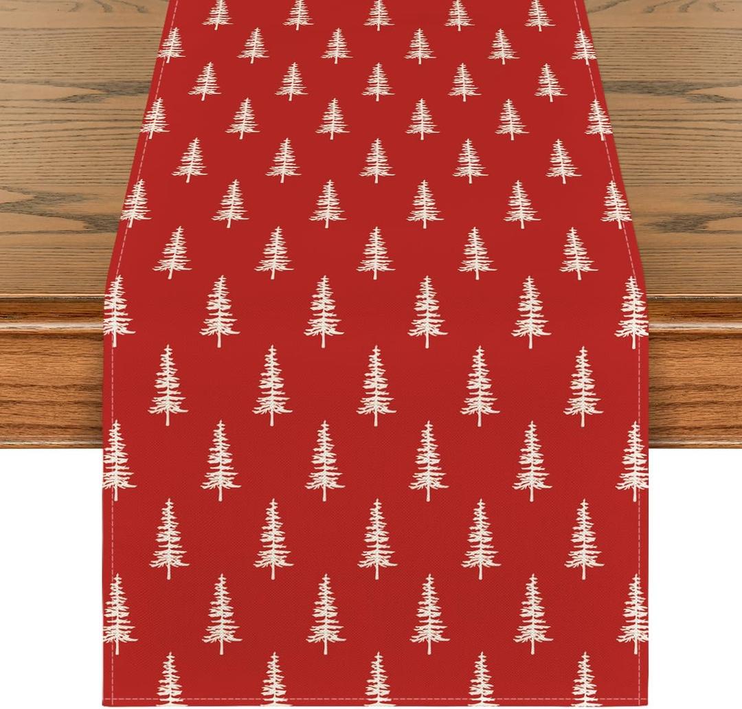 Artoid Mode Red Xmas Tree Christmas Table Runner, Seasonal Winter Kitchen Dining Table Decoration for Home Party Decor 13x72 Inch