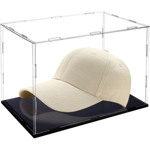 AHANDMAKER Acrylic Hat Display Case Clear Baseball Holder Dustproof Display Box with Black Base, Display Case Cube for Action Figures, Baseball, Cabinet Protection Storage, 12x8x8 Inch