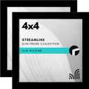Americanflat 4x4 Picture Frame with Shatter-Resistant Glass - Set of 2 - Streamline Collection - Thin Border Square Frame for Tabletop and Wall - Hanging Hardware- Black