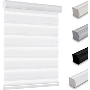 Youngoo Custom Size Cordless Zebra Blinds for Indoor Windows, Dual Layer Sheer Blinds 70% Blackout Zebra Shades, Light Filtering Window Treatments Privacy Light Control Day Night Blinds,White