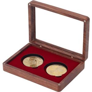 PLIGREAT Wood Double Coins Display Box, Rectangular Coin Collection Display Wooden Challenge Coin Presentation Displays Box Storage Case Commemorative Coins Holder for Collectors, 5.2"x3.8"