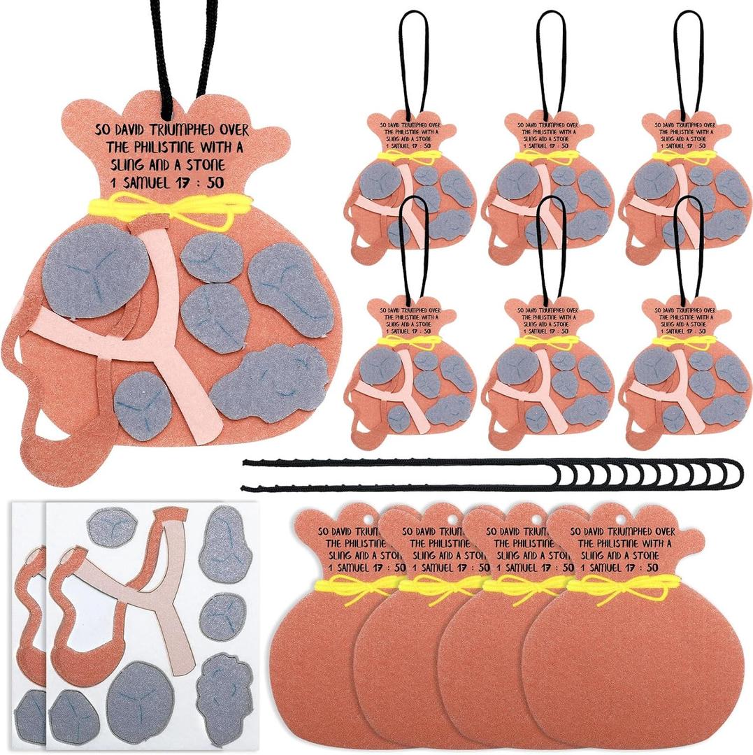 SmoothNovelty 24 Pcs David and Goliath Ornament Christian Craft Kit Bible Stories Sunday School Crafts for Holiday Fun Religious Home Activities