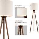 Buruis 60.6 Inch Walnut Wood Tripod Floor Lamp with Linen Drum Shade, Beige