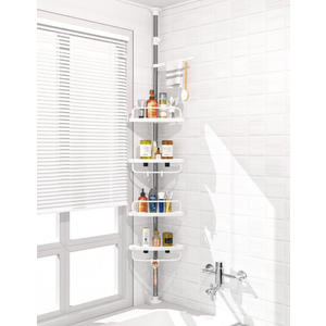 4 Layer Corner Shower Caddy, Stainless Steel â€‹Constant Tension Pole Shower Organizer, Adjustable Corner Shower Shelf, Rustproof 3.3 to 9.8 ft
