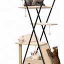 71" Modern Wood Cat Tree for Large Cats - Heavy Duty Tall Cat Tower for Indoor Cats, Multi-Level Cat Furniture with Spacious Condo, Large Perch, Scratching Posts & Hammock(Washed Grey)