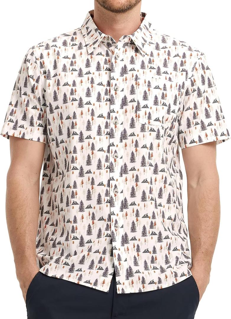 M MAELREG Mens Hawaiian Shirts Short Sleeve Button Down Tropical Beach Floral Solid Print Summer Vacation Mens Casual Shirts (L)