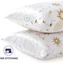 EXQ Home Silky Satin Pillowcase for Hair and Skin,Printed Pillow Cases Standard Size Set of 2 Pink Satin Pillow Case 2 Pack with Envelope Closure White Moon20"x26"