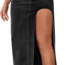 SEMATOMALA Women's Thigh High Split Maxi Denim Skirt High Waisted Cut Out High Low Asymmetrical Jeans Long Skirts (Medium, Black)