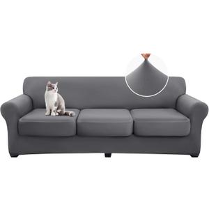 hyha 4 Pieces Couch Covers for 3 Cushion Couch, Sofa Covers Washable Soft Sofa Slipcovers, Stretch Couch Covers for Dogs, Furniture Protector with Elastic Straps (Sofa, Dark Gray) , Large