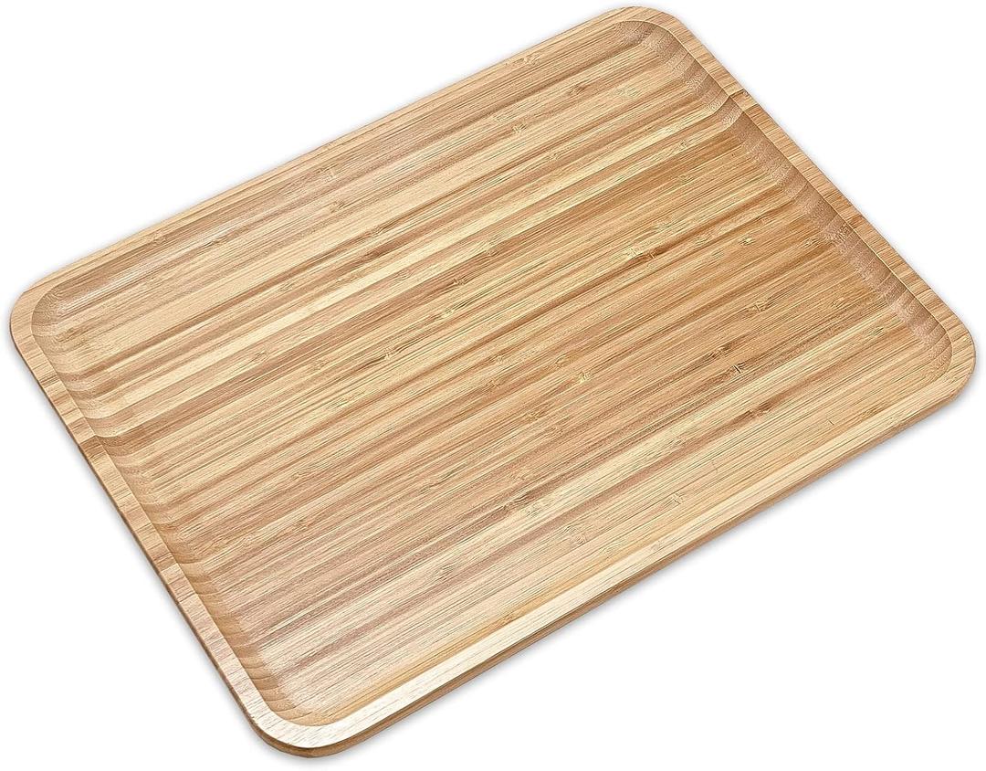 Bam&Boo Bamboo Serving Tray Natural Minimalist Rectangular (15.6 x 11.8" x 0.8") Coffee, Tea, Food, Drinks, Storage, Decor for Home, Kitchen, Bathroom