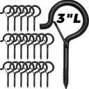 20 PCS 3 inches Q-Hanger Hooks with Safety Buckle, Screw Hooks for Outdoor String Lights, Ceiling Hooks for Hanging Plants, Black