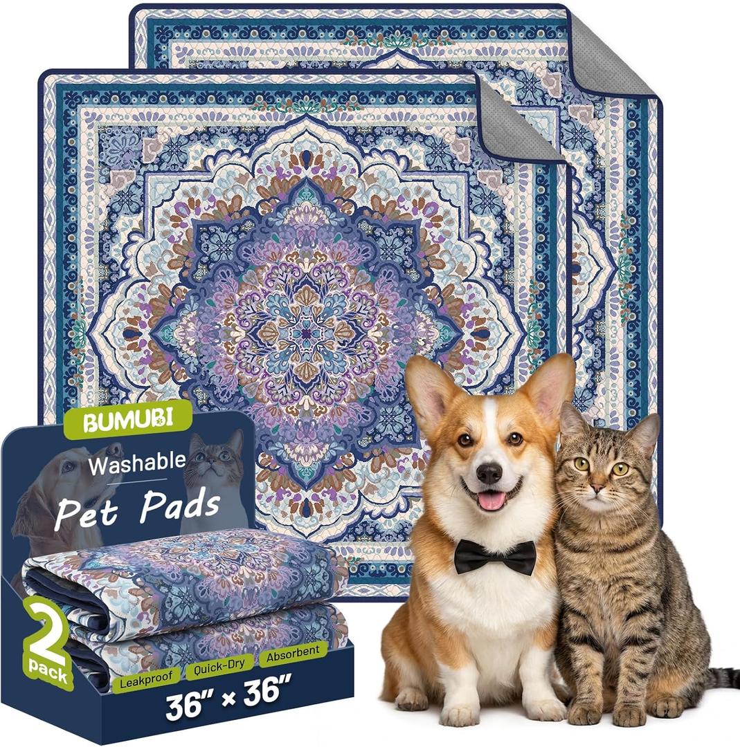 Washable Pee Pads for Dogs,2 Pack Super Absorbent Reusable Puppy Training Pads 36" 36", Leak-Proof & Non-Slip,for Potty Training,Whelping,Crate & Playpen