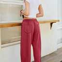 Panadila Womens Barrel Pants Drawstring Wide Leg Sweatpants Baggy Summer Lounge Pants Casual Beach Trousers (Red, M)