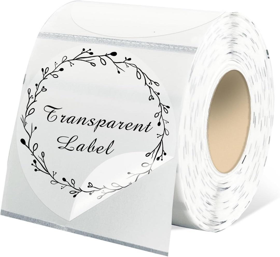 2" Round Transparent Thermal Label Stickers, Self-Adhesive Direct Clear Thermal Labels, 500 Sheets with Perforation Line in ROLL