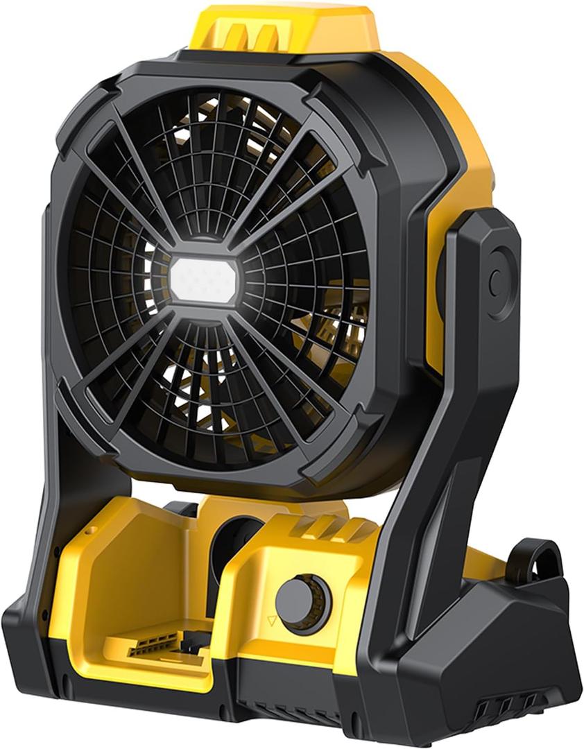 Battery Operated Fan, for DeWalt 20V Max Battery, Camping Fan Cordless, Option for Corded, with LED Lights, Variable Speed, Hook for Hanging, for Jobsite, Black, (Battery Not Included) 