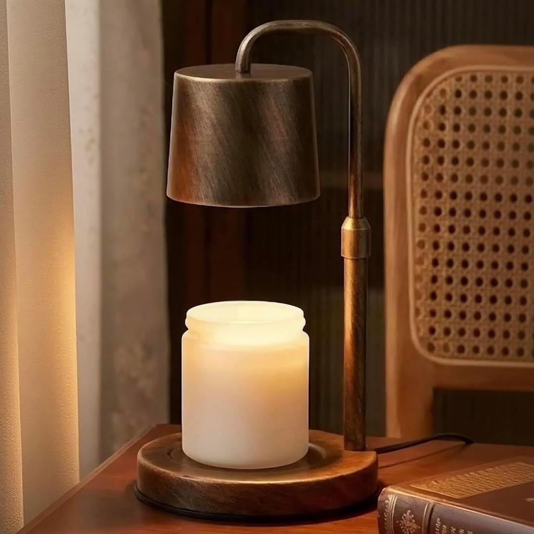 Vintage Industrial Candle Warmer Lamp for Home Decor - Height Adjustable with 2-6H Timer & Dimmer, Dimmable Wax Melt Warmer Compatible with Yankee Candle Jars (Antique Bronze, 50W 2 Bulbs, 110V)