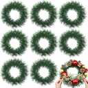 Zeyune Christmas DIY Green Wreath 14 Inch Artificial Christmas Wreaths Faux Plain Wreaths for Decorating Front Door Window Room Farmhouse Xmas Party Indoor Outdoor(Pine Needle,8 Pcs)