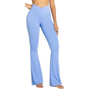 Sunzel Flare Leggings, Crossover Yoga Pants with Tummy Control, High-Waisted and Wide Leg (Medium, Light Blue)