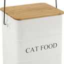 Cat Food storage container Cat Treats Jar,5~6 lb Metal food treats tin for Cat, pet snacks Canisters with wooden lid/handle/sevice scoop-White