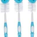 Dr. Brown's Reusable Sponge Baby Bottle Cleaning Brush Set with Suction Cup Stand, Scrubber and Nipple Cleaner, Blue 3Pack