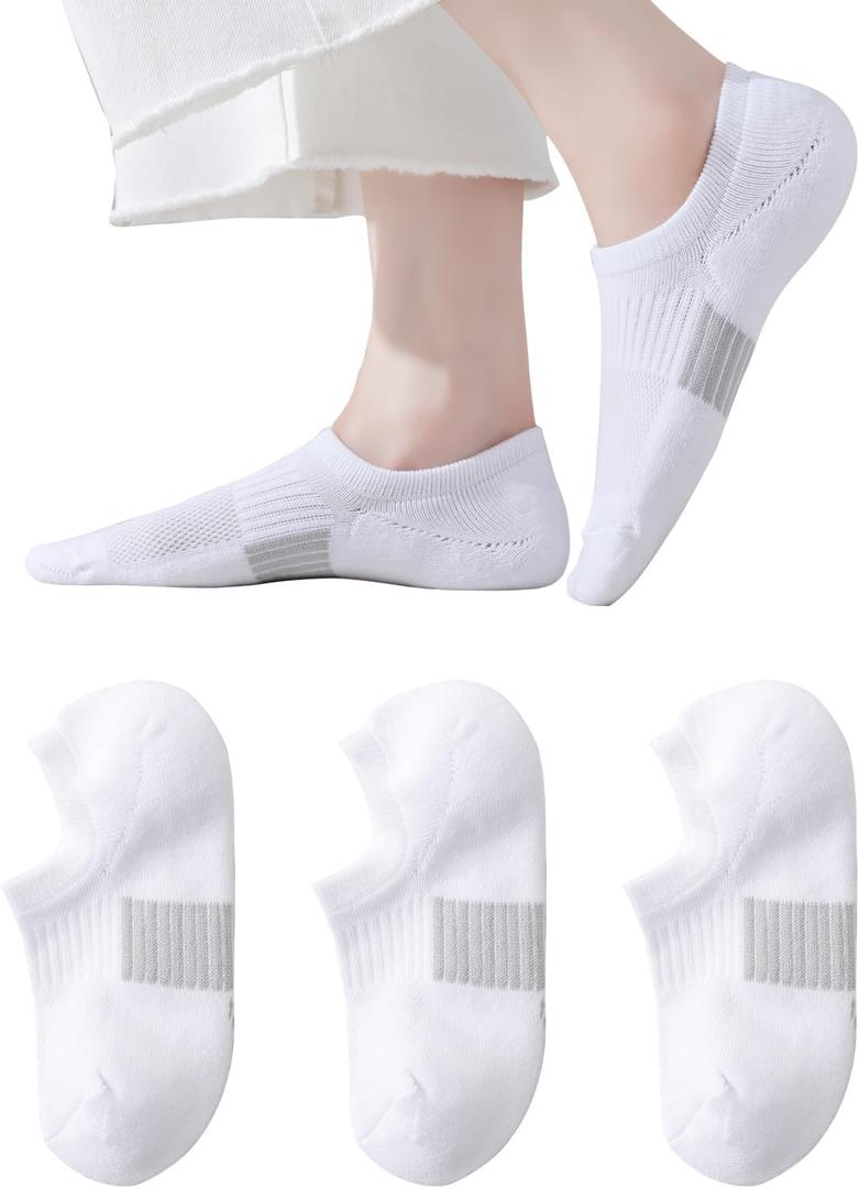 EPEIUS Thick No Show Socks for Women Athletic Ankle Socks Cushioned Running Low Cut Non Slip Footies 3/6 Pairs (5-8, White 3 Pack)