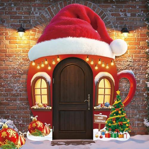 Christmas Door Cover for Front Door Merry Christmas Banner Decorations Xmas Holiday Doors Porch Banners Backdrop for House Home Office Classroom Winter New Year Xmas Party Decor Indoor Outdoor