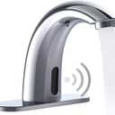 PRIMSOPH Automatic Motion Sensor Hands Free Electronic Infrared Smart Commercial Touchless Bathroom Sink Faucet with Cover Plate Temperature Mixer Battery or Plug-in Powered Chrome