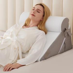 3PCS Wedge Pillow Set for After Surgery, Wedge Pillow for Acid Reflux Relief, Bed Wedge Pillow With Adjustable 9&12inch for Headboard,Sleeping, Orthopedic Memory Foam for Neck&Back Support, White/Grey (Adjustable Wedge+1 Pillow)
