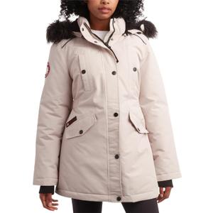CANADA WEATHER GEAR Womens Long Puffer Coat - Heavyweight Wind Water Resistant Faux Fur Hood Parka Winter Jackets for Women (Medium, Sand Beige)