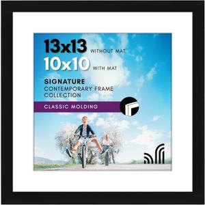 Americanflat 13x13 Picture Frame with Shatter-Resistant Glass - Use as 10x10 Frame with Mat or Display 13x13 Photo Without Mat - Signature Collection - Square Frames for Wall Display - Black
