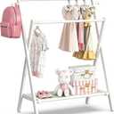 BAMBOOHOMIE Kids Clothing Rack, Small Clothes Rack for Toddler Pets, Kids Dress Up Rack with Storage Shelf & Double Rods, Foldable Kids Clothes Rack for Nursery Child's Room (Regular Size - White)