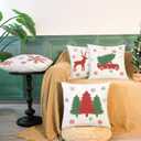 CaliTime Christmas Throw Pillow Covers Decorative 18 X 18 Inches Set of 4 Cozy Fleece Trees Deers Car Snowflakes Cushion Cases for Couch Sofa Bed Living Room Farmhouse Christmas Red Green