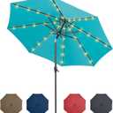 Tempera 10ft Patio Solar Powered LED Lighted Market Outdoor Table Umbrella with Push Button Tilt and Crank, with Sturdy Pole&Fade resistant canopy,Easy to set, Turquoise