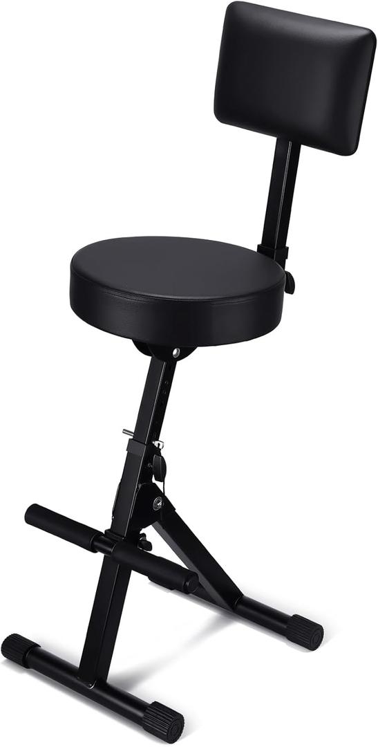 Guitar Chair with Back Support Adjustable Guitar Stool Drum Stool Deluxe Throne with 4 Point Height Adjustment System Seat Musician Chair for Drummer Guitarist Musician