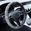 Bling Rhinestone Steering Wheel Cover with Crystal Diamond for Women, Sparkling Car Wheel Protector Universal Fit 14-15 inches - White