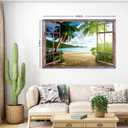 Large Window Beach Canvas Wall Art for Living Room Tropical Ocean Landscape Wall Decor Sunset Palm Tree Pictures Coastal Photo Prints Nature Seascape Artwork for Bedroom Office Home Decorations 32x48"