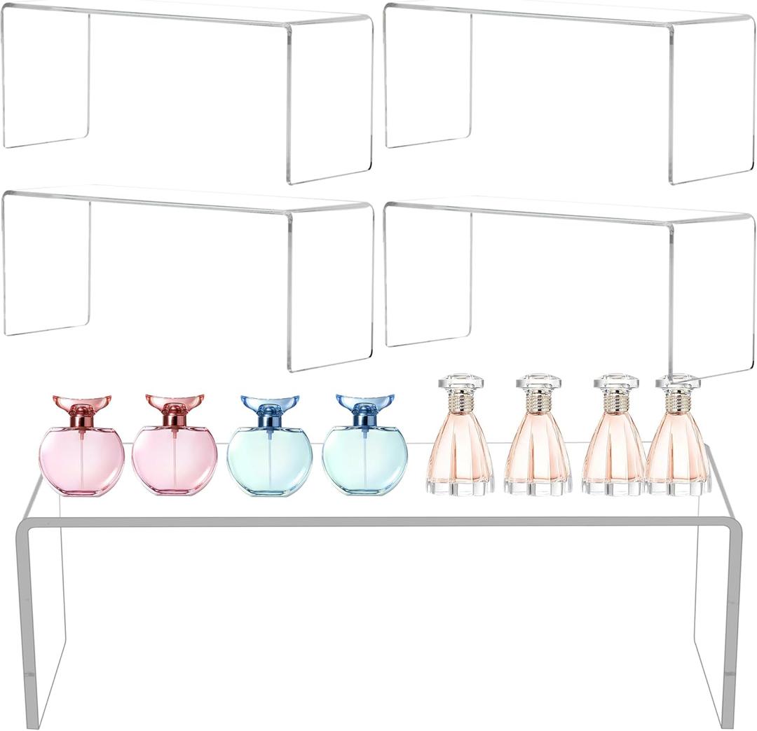 Jusalpha 4 Pcs Large 13'' Clear Acrylic Risers, Display Risers Shelf Showcase Fixtures for Retail, Display Stand for Amiibo Funko POP Figures, Cupcakes, Food Display, Cabinet Organizer(13''x 4.5''x 6'')