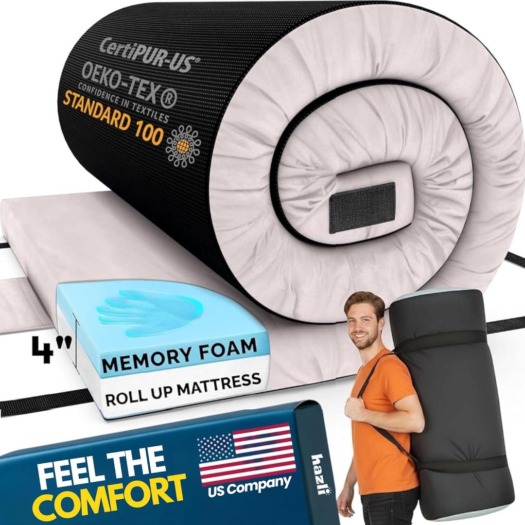 Hazli Matrix AirCell Memory Foam Camping Mattress Pad - CertiPUR-US Roll Up Mattress for Adults - Portable Foam Sleeping Mats for Camping - Camp Cot Sleeping Pad - Floor Sleep Mat Bed Roll for Car RV