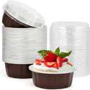 Beasea 8oz Disposable Ramekins, 50 Pack Aluminum Foil Cups with Lids, Baking Ramekin Cup Souffle Cup Muffin Cupcake Baking Cup Mini Pudding Cups for Party Wedding Birthday - Coffee Brown