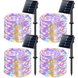 JMEXSUSS 4 Pack 100 LED Solar Christmas Lights, 33ft Solar String Lights Outdoor Waterproof, 8 Modes Multicolor Solar Fairy Lights for Garden Yard Tree Christmas Decorations