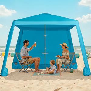Beach Cabana, Easy Setup 6.6'×6.6' Canopy with Side Wall, UPF 50+ UV Protection Beach Tent Sun Shelter, Cabana Tent with Waterproof Fabric, Sand Pockets, Portable Shelter for Family Friends,Blue