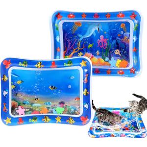 2 PCS Large 2mm Thickened Cat Water Mat, Interactive Cat Sensor Play Mat for Indoor Cats to Exercise, Anti-Scratch Leak Proof PVC Cooling & Heating Water Bed Enrichment Toy for Cats, Kitty