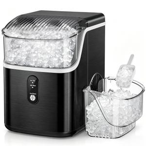 Antarctic Star Nugget Ice Makers Countertop, Pebble Ice Machine with Chewable Pellet Ice, 35Lbs/24H, Self-Cleaning, Sonic Ice, One-Click Operation, for Kitchen,Office Stainless Steel Black
