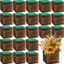 Dandat 24 Set Wood Cube Planter Box Square Wood Vase Rustic Cube Planter Box with Removable Plastic Liner Floral Foam Blocks for Centerpieces Home Wedding Garden Decor, Country Style (Brown)