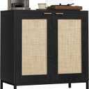 Buffet Cabinet with Rattan Decorated Doors, Buffet Table with Storage, Sideboard with Adjustable Shelves, Coffee Bar Cabinet Cupboard for Living Room, Kitchen, Entryway, Black