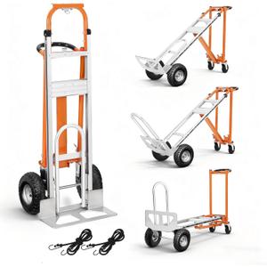Aluminum 4 in 1 Convertible Hand Truck Dolly, 1000Lbs Capacity, Heavy Duty Folding Hand Truck Dolly Cart with Wheels 10" All-Terrain Tires, Hand Trucks for Logistics, Moving Home, Shopping, Office
